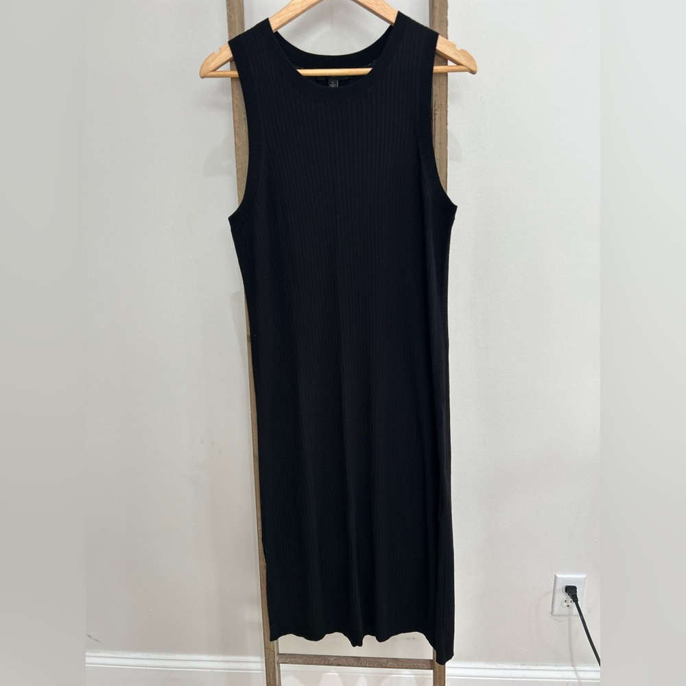 Banana Republic Black Ribbed MIDI Dress Versatile Contemporary Women Size L NWT